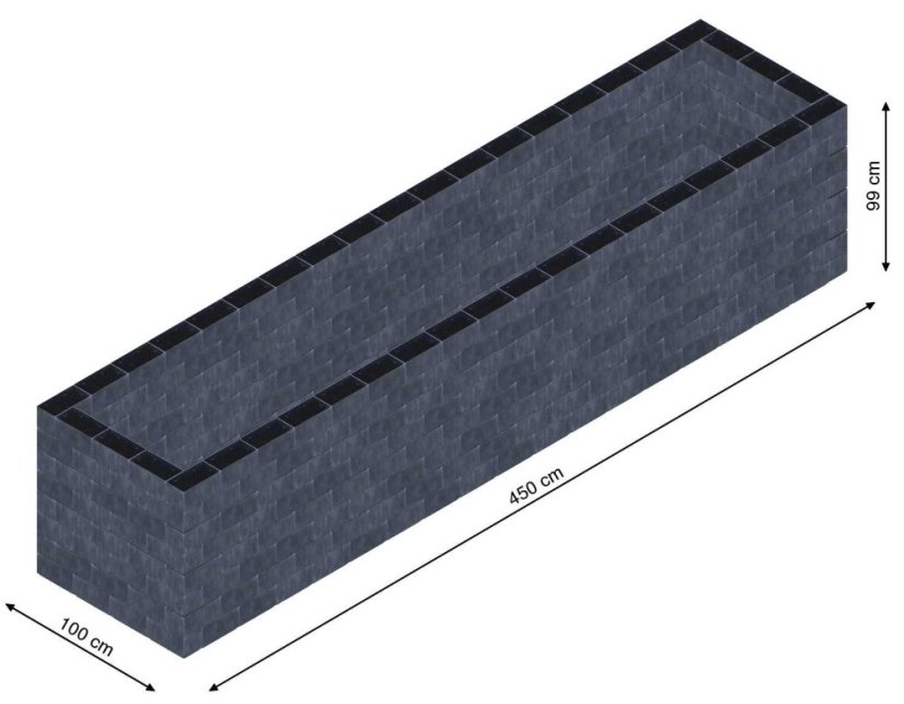 Flexi Element vyvýšený záhon - obdĺžnik - Šírka: 100 cm, Dĺžka: 450 cm, Výška: 99 cm
