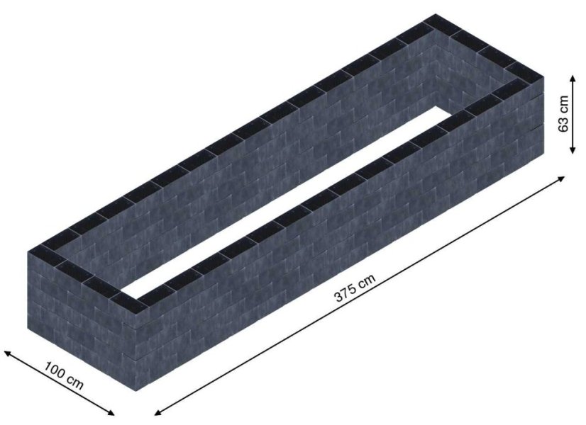 Flexi Element vyvýšený záhon - obdĺžnik - Šírka: 100 cm, Dĺžka: 375 cm, Výška: 63 cm