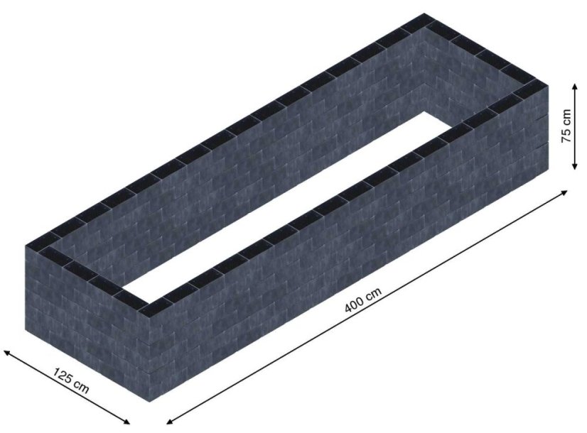 Flexi Element vyvýšený záhon - obdĺžnik - Šírka: 125 cm, Dĺžka: 400 cm, Výška: 75 cm