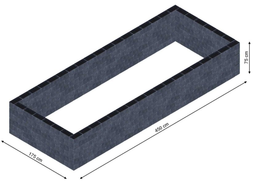 Flexi Element vyvýšený záhon - obdĺžnik - Šírka: 175 cm, Dĺžka: 450 cm, Výška: 75 cm