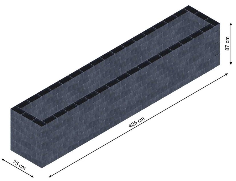 Flexi Element vyvýšený záhon - obdĺžnik - Šírka: 75 cm, Dĺžka: 425 cm, Výška: 87 cm
