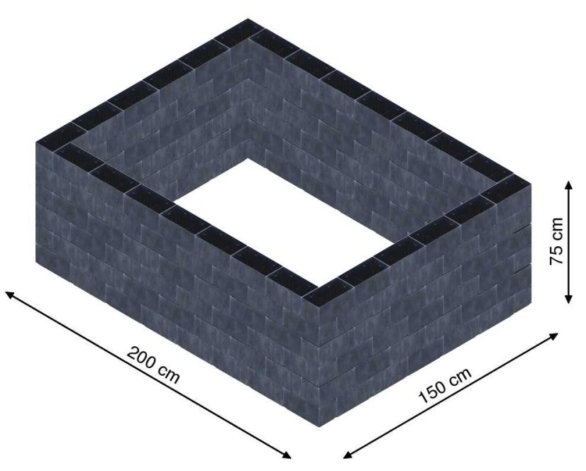 Flexi Element vyvýšený záhon - obdĺžnik - Šírka: 200 cm, Dĺžka: 150 cm, Výška: 75 cm