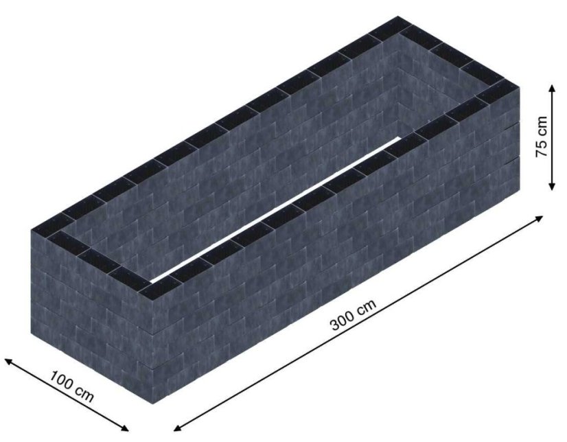 Flexi Element vyvýšený záhon - obdĺžnik - Šírka: 100 cm, Dĺžka: 300 cm, Výška: 75 cm