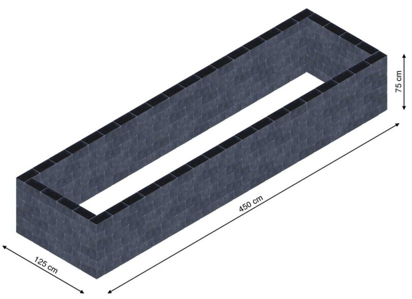 Flexi Element vyvýšený záhon - obdĺžnik - Šírka: 125 cm, Dĺžka: 450 cm, Výška: 75 cm