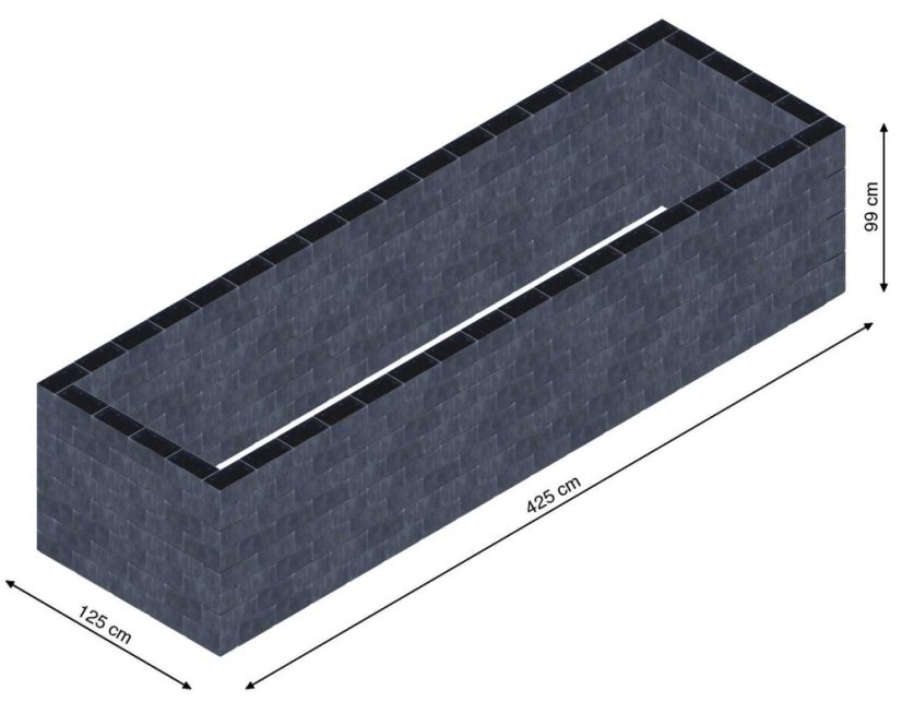 Flexi Element vyvýšený záhon - obdĺžnik - Šírka: 125 cm, Dĺžka: 425 cm, Výška: 99 cm