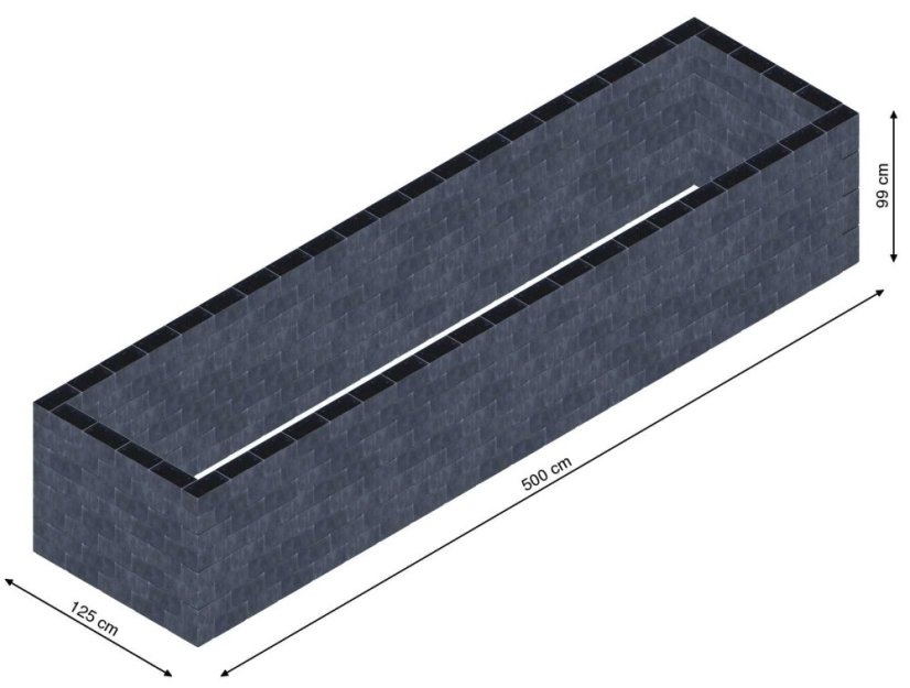 Flexi Element vyvýšený záhon - obdĺžnik - Šírka: 125 cm, Dĺžka: 500 cm, Výška: 99 cm