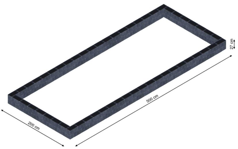 Flexi Element vyvýšený záhon - obdĺžnik - Šírka: 200 cm, Dĺžka: 500 cm, Výška: 27 cm
