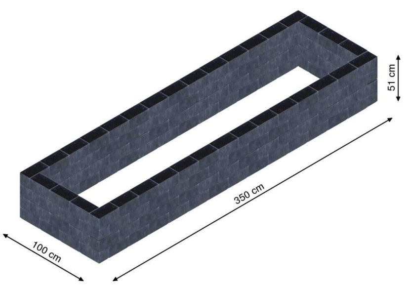 Flexi Element vyvýšený záhon - obdĺžnik - Šírka: 100 cm, Dĺžka: 350 cm, Výška: 51 cm