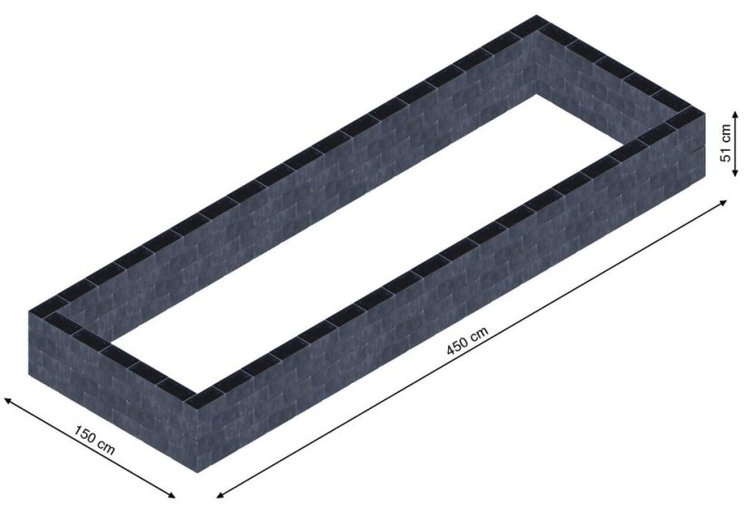 Flexi Element vyvýšený záhon - obdĺžnik - Šírka: 150 cm, Dĺžka: 450 cm, Výška: 51 cm
