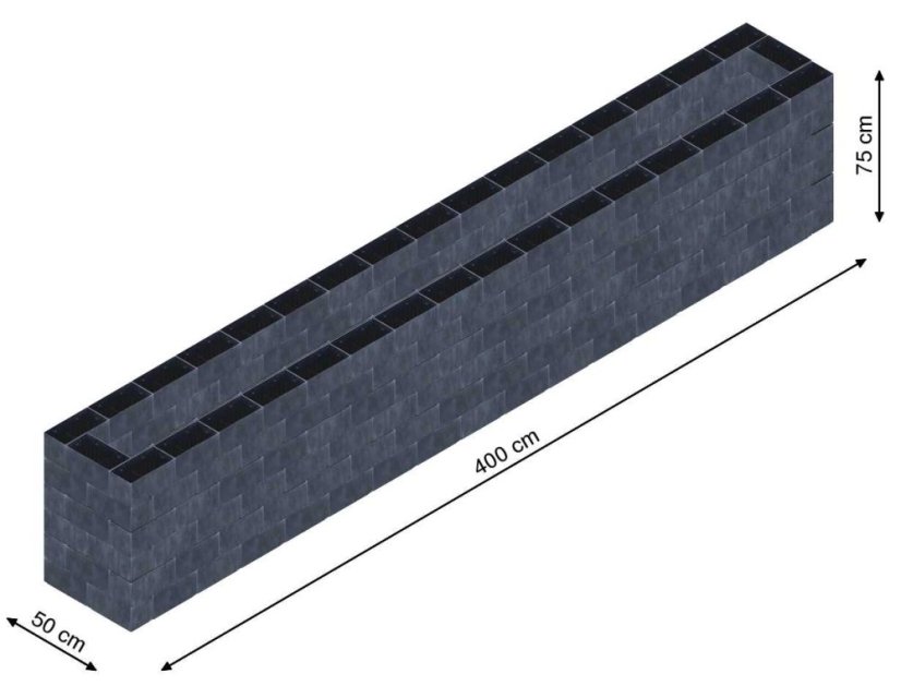 Flexi Element vyvýšený záhon - obdĺžnik - Šírka: 50 cm, Dĺžka: 400 cm, Výška: 75 cm