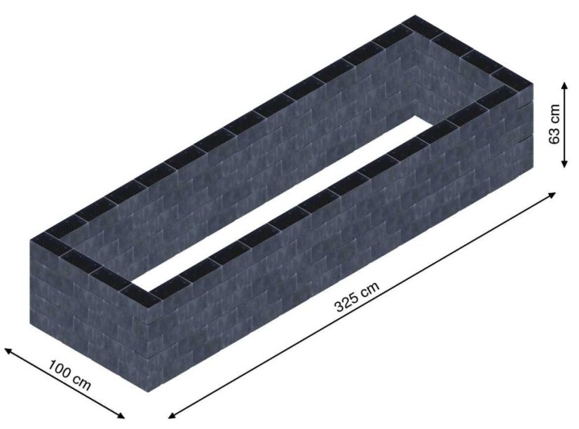 Flexi Element vyvýšený záhon - obdĺžnik - Šírka: 100 cm, Dĺžka: 325 cm, Výška: 63 cm