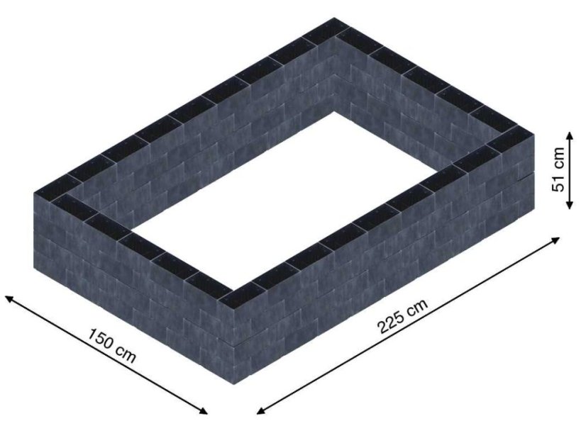 Flexi Element vyvýšený záhon - obdĺžnik - Šírka: 150 cm, Dĺžka: 225 cm, Výška: 51 cm