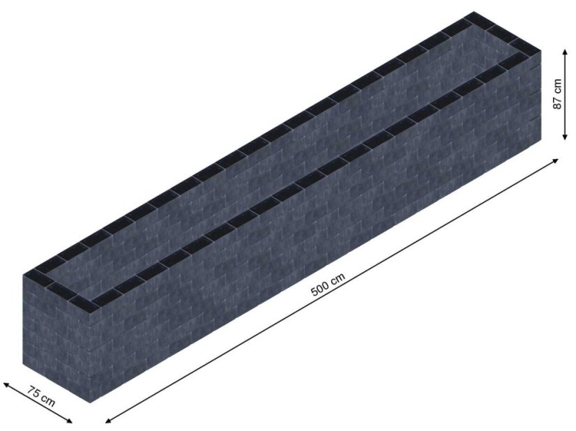 Flexi Element vyvýšený záhon - obdĺžnik - Šírka: 75 cm, Dĺžka: 500 cm, Výška: 87 cm