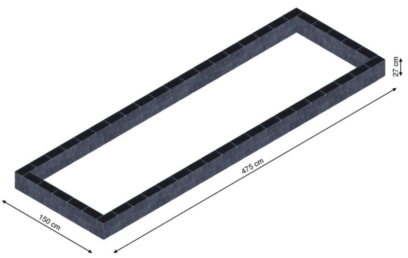Flexi Element vyvýšený záhon - obdĺžnik - Šírka: 150 cm, Dĺžka: 475 cm, Výška: 27 cm
