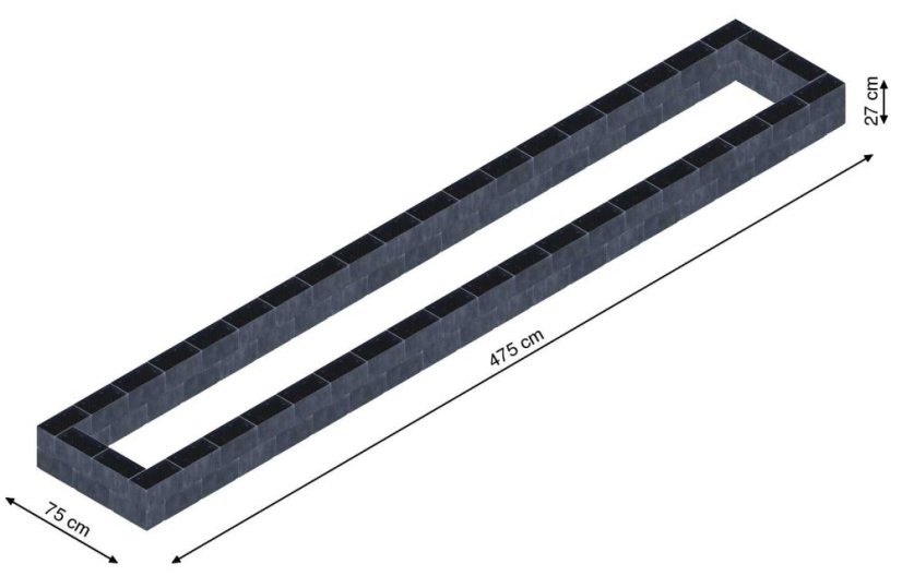 Flexi Element vyvýšený záhon - obdĺžnik - Šírka: 75 cm, Dĺžka: 475 cm, Výška: 27 cm
