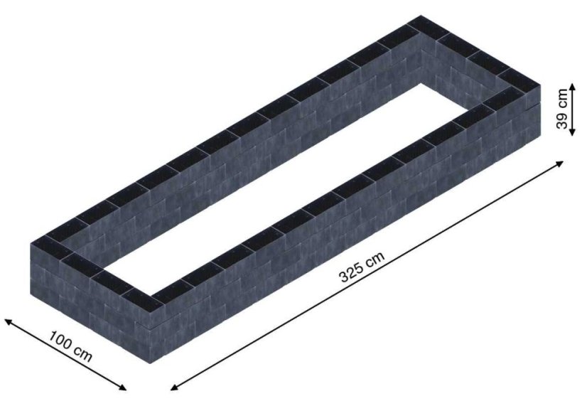 Flexi Element vyvýšený záhon - obdĺžnik - Šírka: 100 cm, Dĺžka: 325 cm, Výška: 39 cm