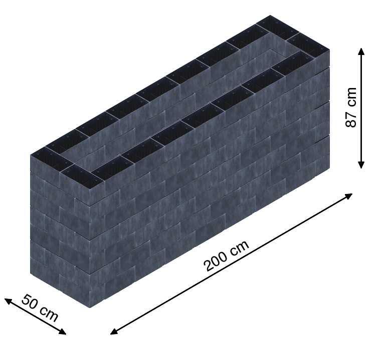 Flexi Element vyvýšený záhon - obdĺžnik - Šírka: 50 cm, Dĺžka: 200 cm, Výška: 87 cm