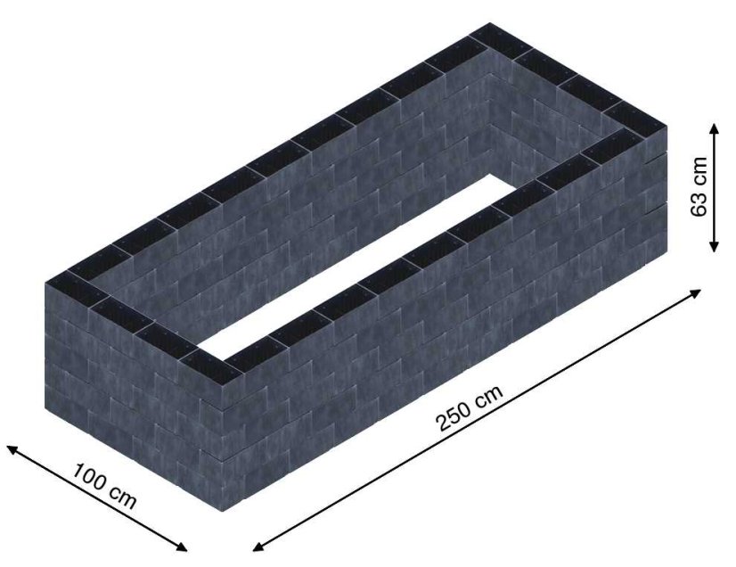 Flexi Element vyvýšený záhon - obdĺžnik - Šírka: 100 cm, Dĺžka: 250 cm, Výška: 63 cm