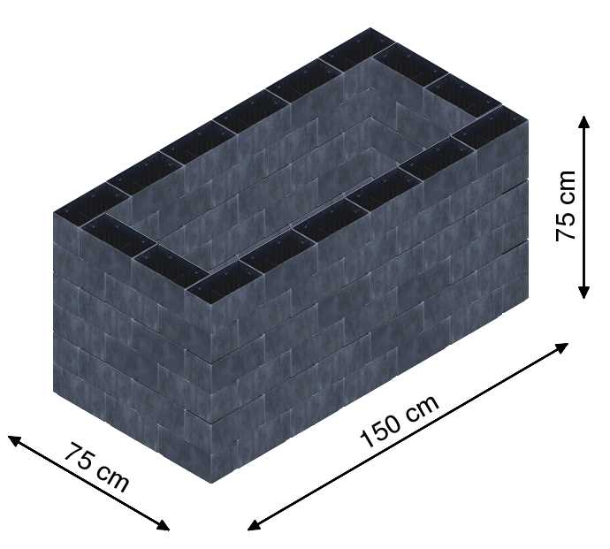 Flexi Element vyvýšený záhon - obdĺžnik - Šírka: 75 cm, Dĺžka: 150 cm, Výška: 75 cm