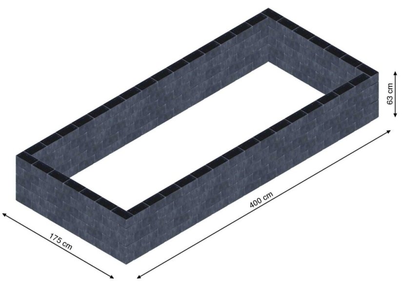 Flexi Element vyvýšený záhon - obdĺžnik - Šírka: 175 cm, Dĺžka: 400 cm, Výška: 63 cm