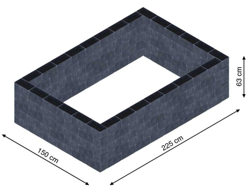 Flexi Element vyvýšený záhon - obdĺžnik - Šírka: 150 cm, Dĺžka: 225 cm, Výška: 63 cm