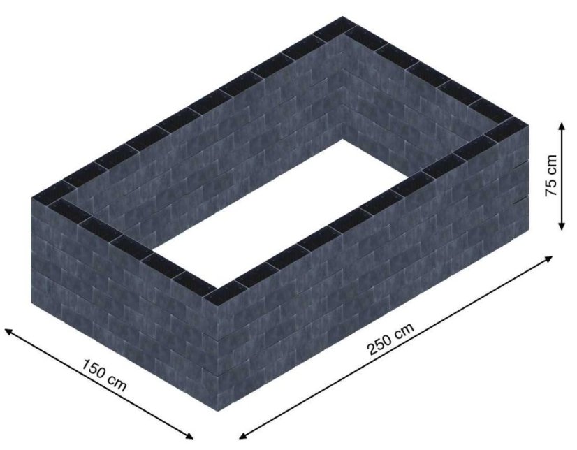 Flexi Element vyvýšený záhon - obdĺžnik - Šírka: 150 cm, Dĺžka: 250 cm, Výška: 75 cm