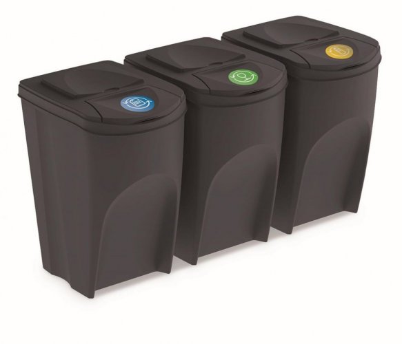 Prosperplast sada odpadkových košů SORTIBOX - Barva: Antracit, Velikost: 5x25L