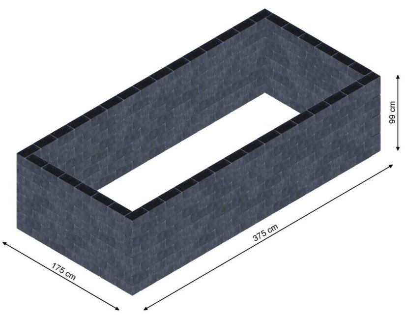 Flexi Element vyvýšený záhon - obdĺžnik - Šírka: 175 cm, Dĺžka: 375 cm, Výška: 99 cm