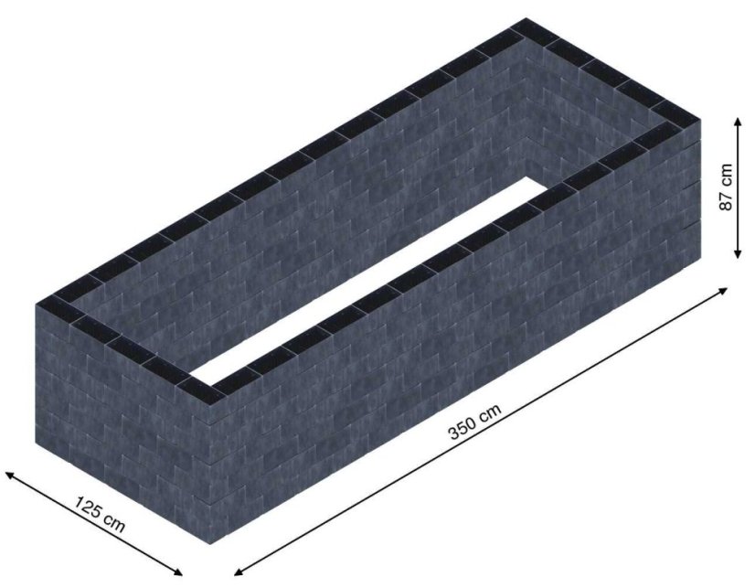 Flexi Element vyvýšený záhon - obdĺžnik - Šírka: 125 cm, Dĺžka: 350 cm, Výška: 87 cm