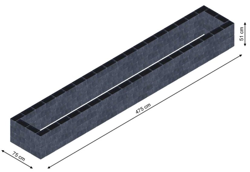 Flexi Element vyvýšený záhon - obdĺžnik - Šírka: 75 cm, Dĺžka: 475 cm, Výška: 51 cm