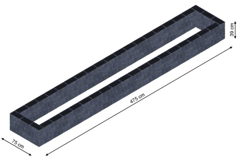 Flexi Element vyvýšený záhon - obdĺžnik - Šírka: 75 cm, Dĺžka: 475 cm, Výška: 39 cm