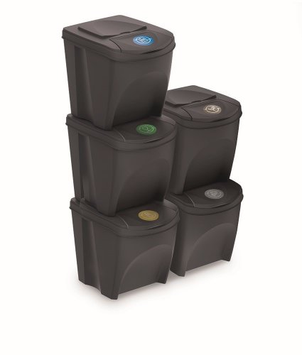 Prosperplast sada odpadkových košů SORTIBOX - Barva: Antracit, Velikost: 5x25L