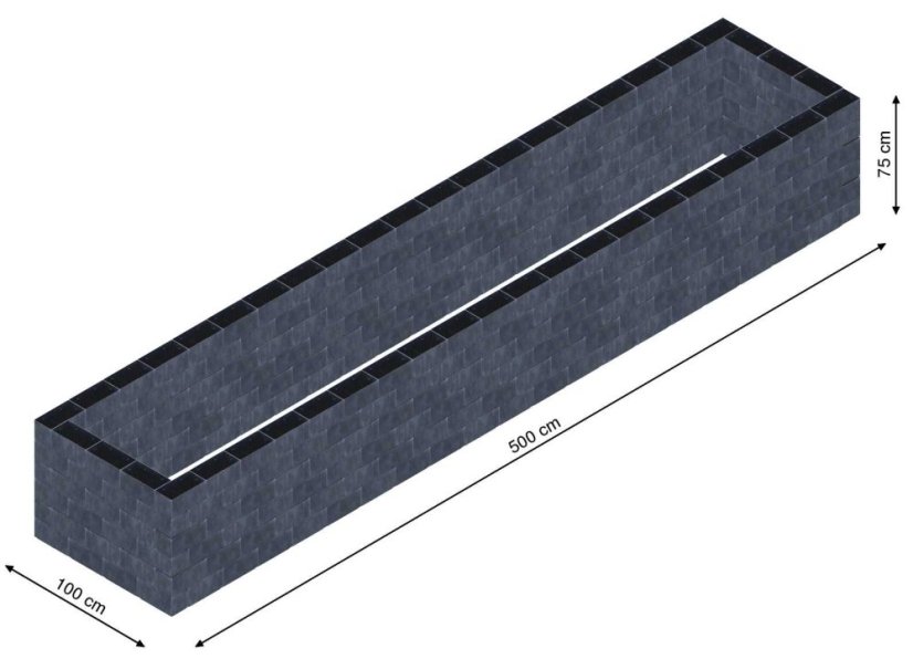 Flexi Element vyvýšený záhon - obdĺžnik - Šírka: 100 cm, Dĺžka: 500 cm, Výška: 75 cm