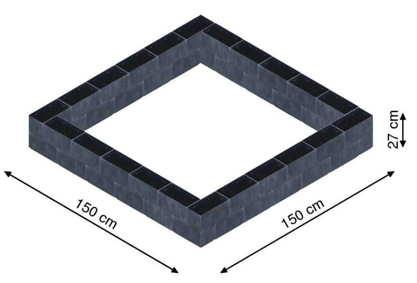 Flexi Element vyvýšený záhon - obdĺžnik - Šírka: 150 cm, Dĺžka: 150 cm, Výška: 27 cm