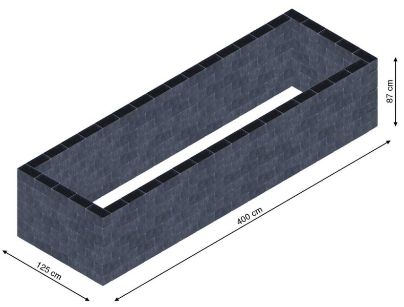 Flexi Element vyvýšený záhon - obdĺžnik - Šírka: 125 cm, Dĺžka: 400 cm, Výška: 87 cm