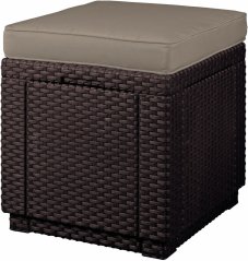 CUBE taburet - hnědý + šedohnědá poduška