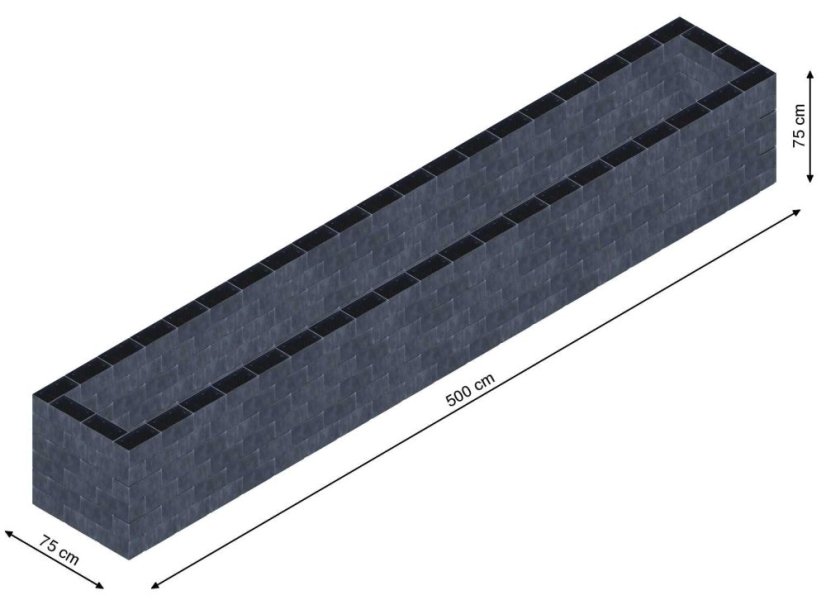 Flexi Element vyvýšený záhon - obdĺžnik - Šírka: 75 cm, Dĺžka: 500 cm, Výška: 75 cm