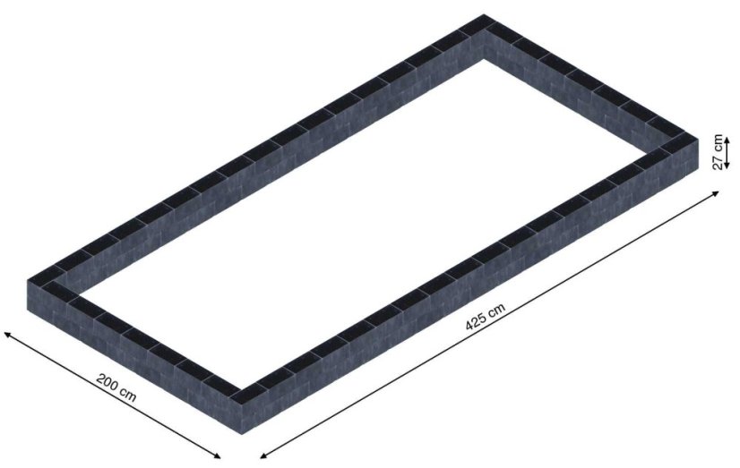 Flexi Element vyvýšený záhon - obdĺžnik - Šírka: 200 cm, Dĺžka: 425 cm, Výška: 27 cm