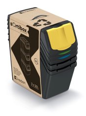 Súprava 3 odpadkových košov SORTIBOX II recyklovane čierny, objem 3x25L ​