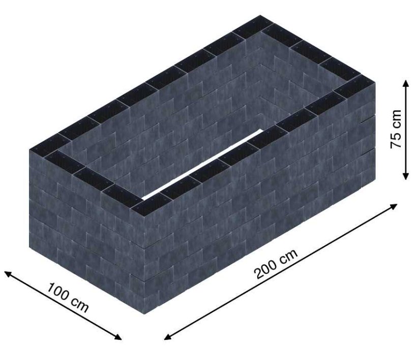 Flexi Element vyvýšený záhon - obdĺžnik - Šírka: 100 cm, Dĺžka: 200 cm, Výška: 75 cm