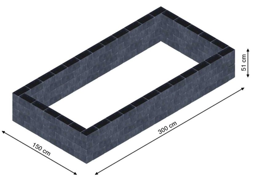 Flexi Element vyvýšený záhon - obdĺžnik - Šírka: 150 cm, Dĺžka: 300 cm, Výška: 51 cm