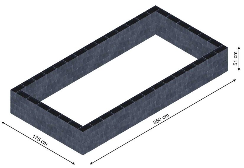 Flexi Element vyvýšený záhon - obdĺžnik - Šírka: 175 cm, Dĺžka: 350 cm, Výška: 51 cm