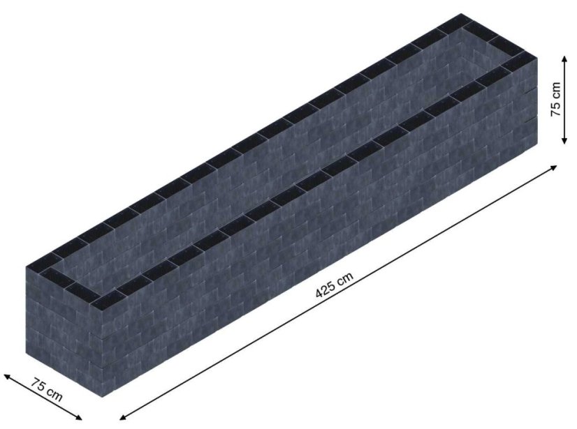 Flexi Element vyvýšený záhon - obdĺžnik - Šírka: 75 cm, Dĺžka: 425 cm, Výška: 75 cm