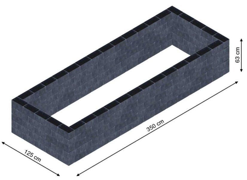 Flexi Element vyvýšený záhon - obdĺžnik - Šírka: 125 cm, Dĺžka: 350 cm, Výška: 63 cm