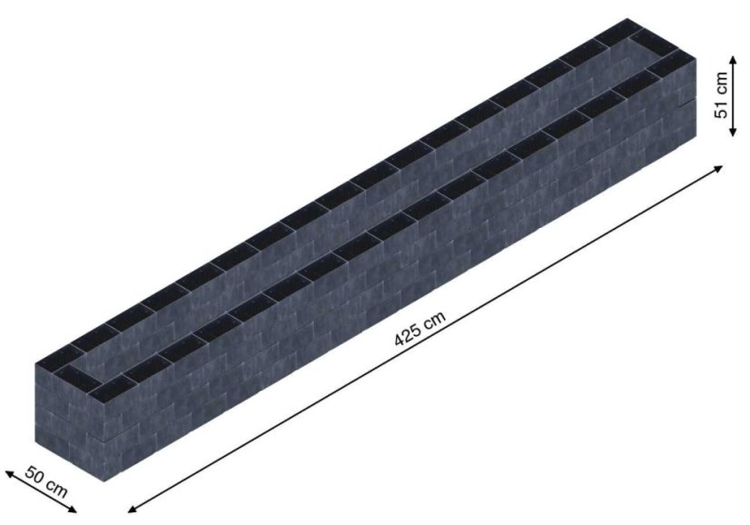 Flexi Element vyvýšený záhon - obdĺžnik - Šírka: 50 cm, Dĺžka: 425 cm, Výška: 51 cm