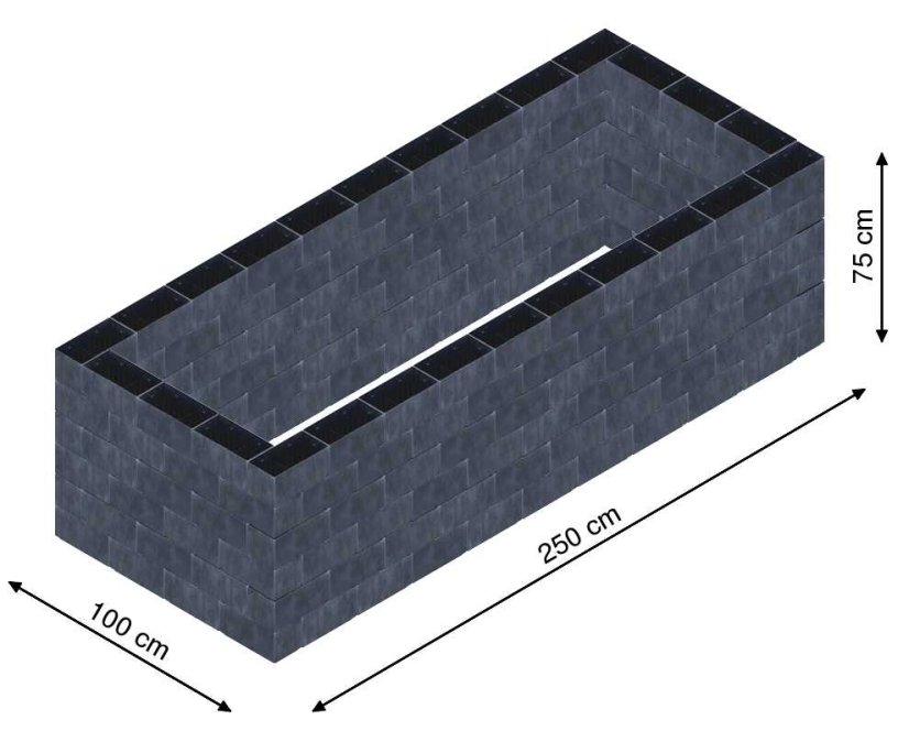 Flexi Element vyvýšený záhon - obdĺžnik - Šírka: 100 cm, Dĺžka: 250 cm, Výška: 75 cm
