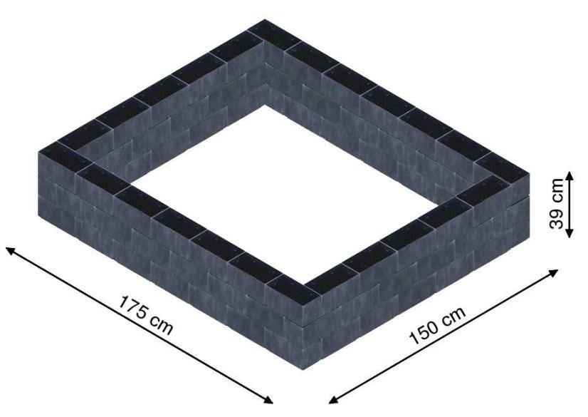 Flexi Element vyvýšený záhon - obdĺžnik - Šírka: 175 cm, Dĺžka: 150 cm, Výška: 39 cm