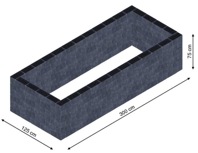 Flexi Element vyvýšený záhon - obdĺžnik - Šírka: 125 cm, Dĺžka: 300 cm, Výška: 75 cm