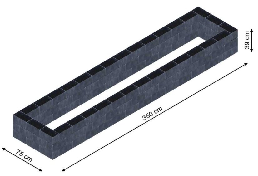 Flexi Element vyvýšený záhon - obdĺžnik - Šírka: 75 cm, Dĺžka: 350 cm, Výška: 39 cm