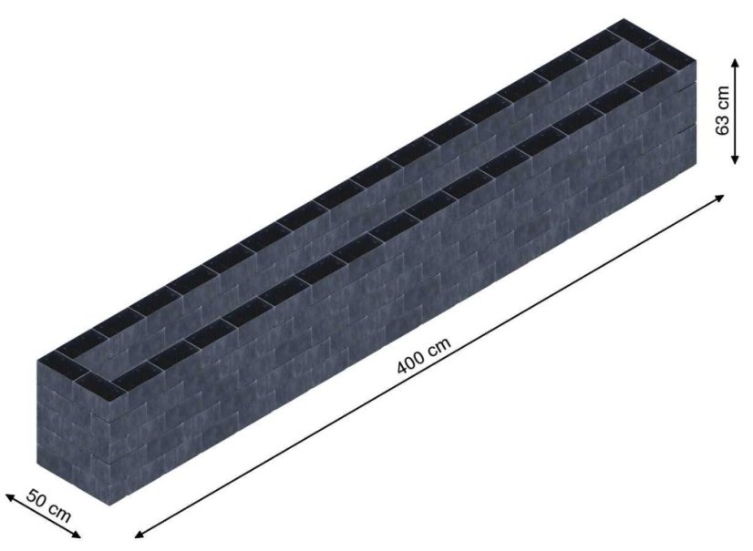 Flexi Element vyvýšený záhon - obdĺžnik - Šírka: 50 cm, Dĺžka: 400 cm, Výška: 63 cm